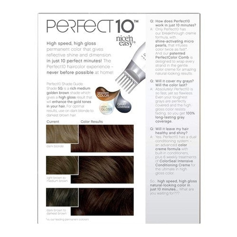 Clairol Nice’n Easy Perfect 10 Hair Dye - 5G Medium Golden Brown Color | Long-Lasting Formula