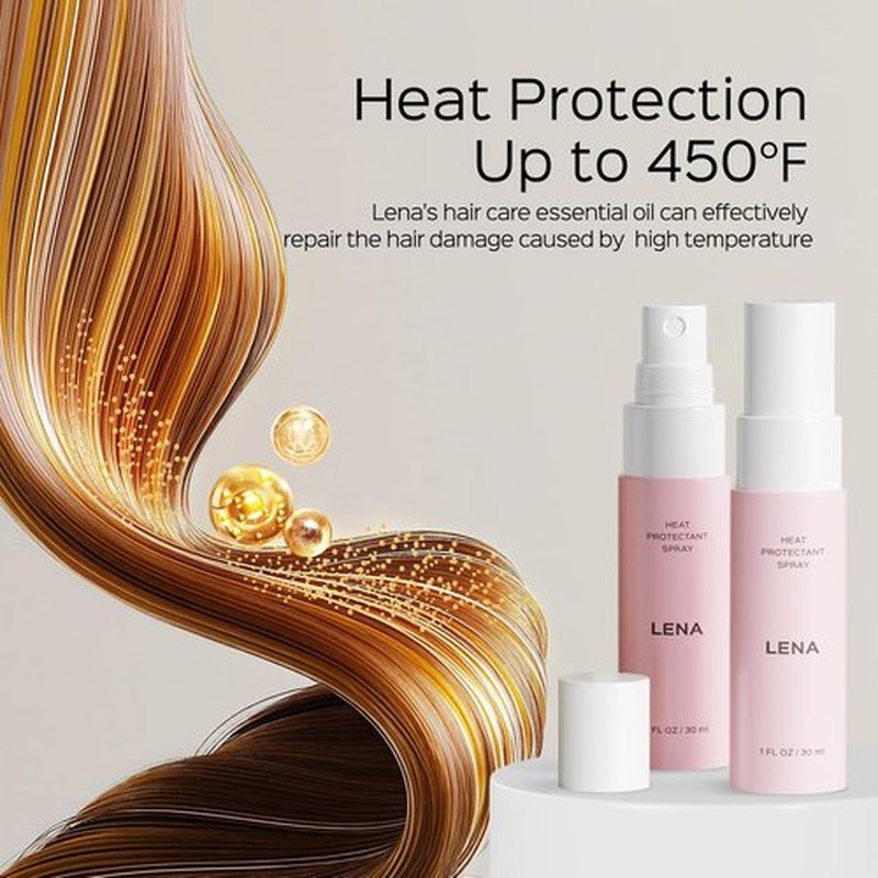 LENA HAIR Heat Protectant Spray - 450°F Protection for All Hair Types | 2-Pack, 1 fl oz Each, Rose Dawn Scent