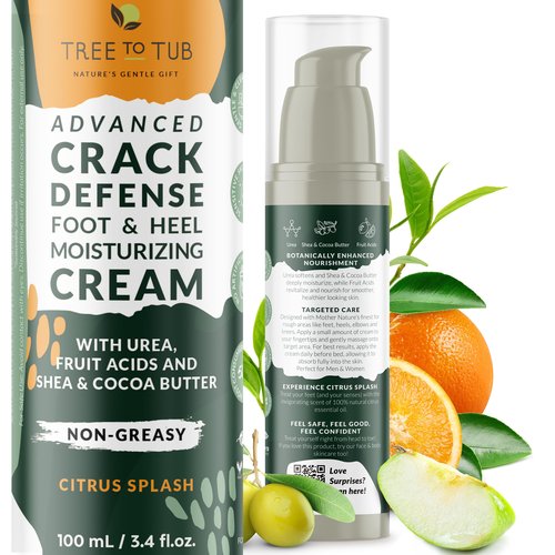 Tree to Tub Foot Cream for Dry Cracked Heels and Feet - Foot Lotion for Dry Cracked Feet, Non-Greasy Moisturizer Urea Cream w/Softening Shea Cocoa Butter, Citrus Foot Care for Women & Men