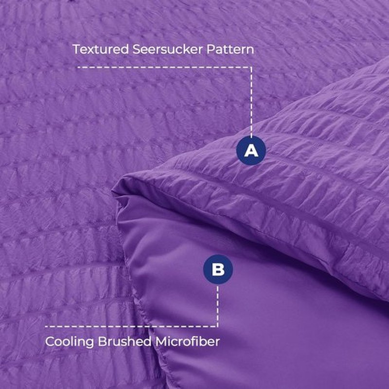 HYMOKEGE Twin Comforter Set - Luxury 5-Piece Bedding Set in Bright Purple | All-Season Seersucker Design