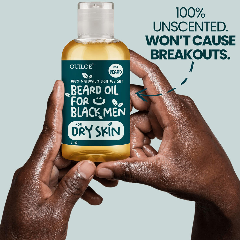 Beard Oil for Black Men with Sensitive Skin - Beard Conditioner, Softener & Moisturizer for Black Men - Made with Vitamin E & Grapeseed Oil, Unscented, Natural & Organic, Doesn’t Clog Pores 2oz