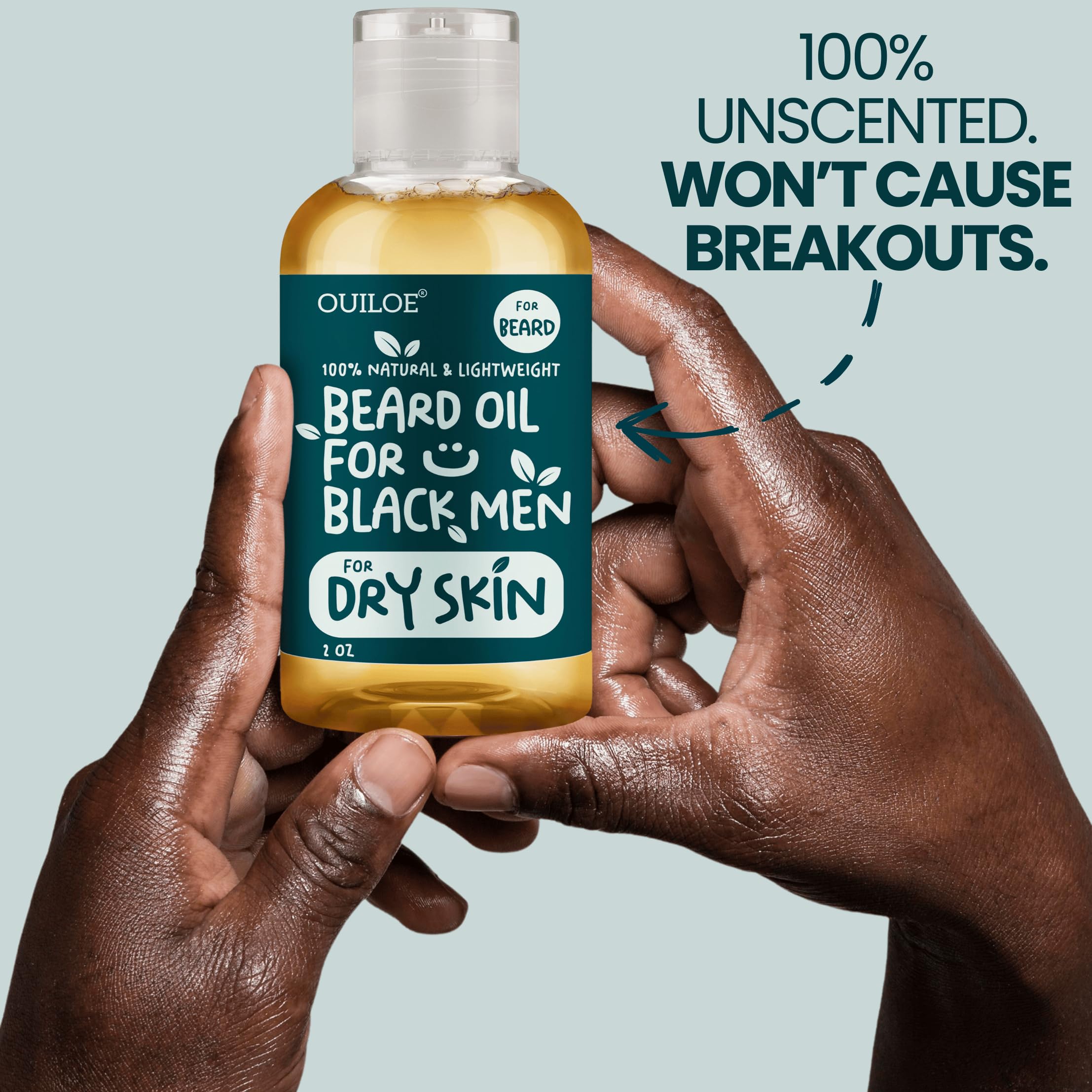 Beard Oil for Black Men with Sensitive Skin - Beard Conditioner, Softener & Moisturizer for Black Men - Made with Vitamin E & Grapeseed Oil, Unscented, Natural & Organic, Doesn’t Clog Pores 2oz
