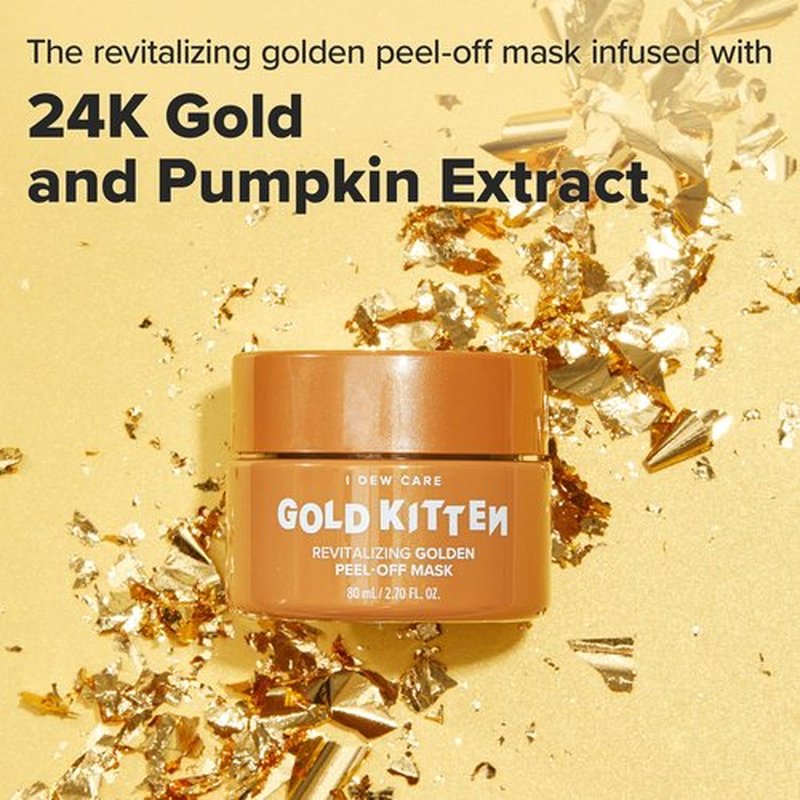 I DEW CARE Peel-off Face Mask - Gold Kitten | 24K Gold, Pumpkin Extract, Revitalizing, Tightening, Korean Skin Care, Glass Skin, Vegan, Cruelty-Free, Gluten-Free, 2.70 fl. oz.