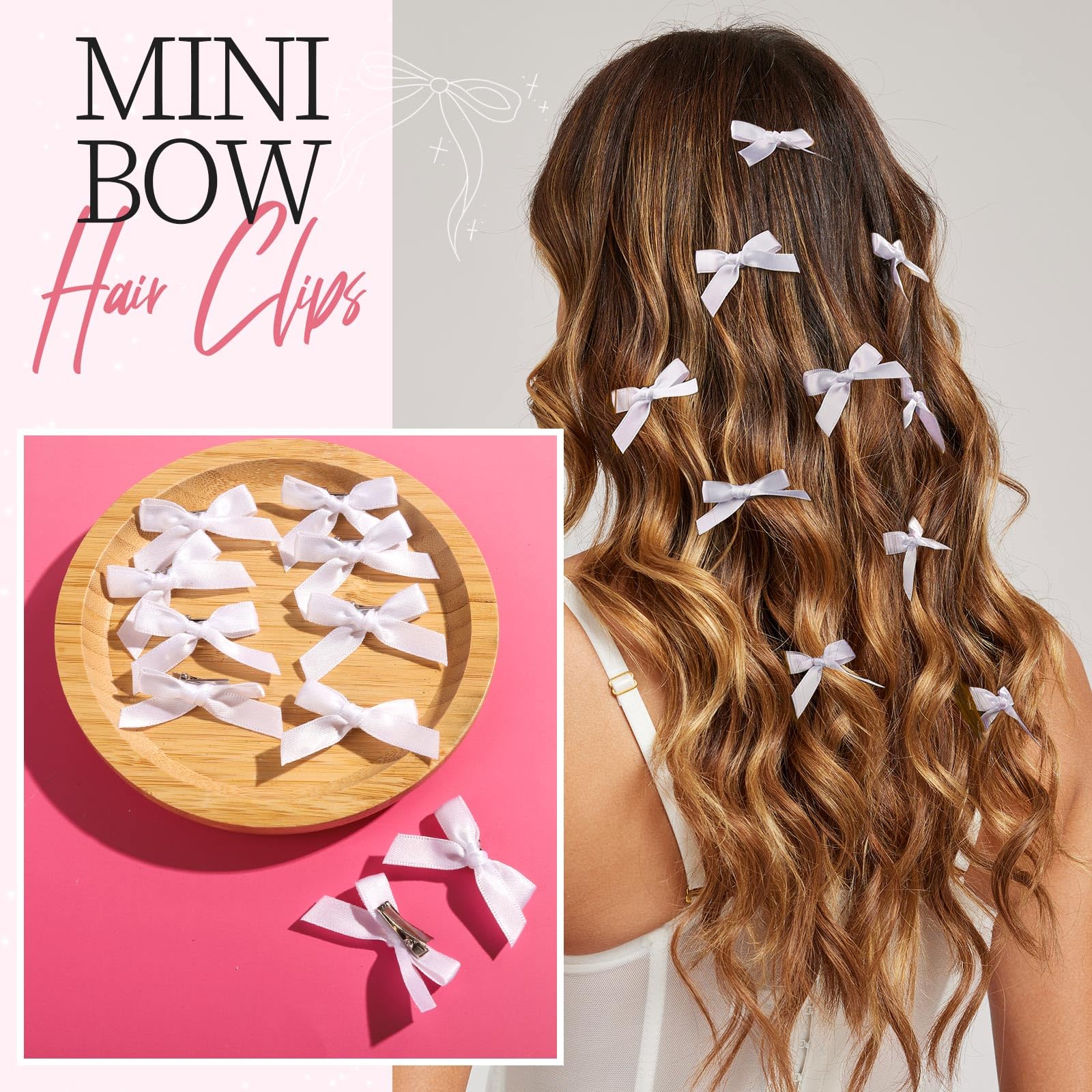 YGDZ 16PCS White Oversized Silky Satin Hair Bows Set, Ribbon Bows with Scrunchies for Women & Girls, Christmas Stuffers Xmas Gift, White Hair Accessories for Christmas & Wedding