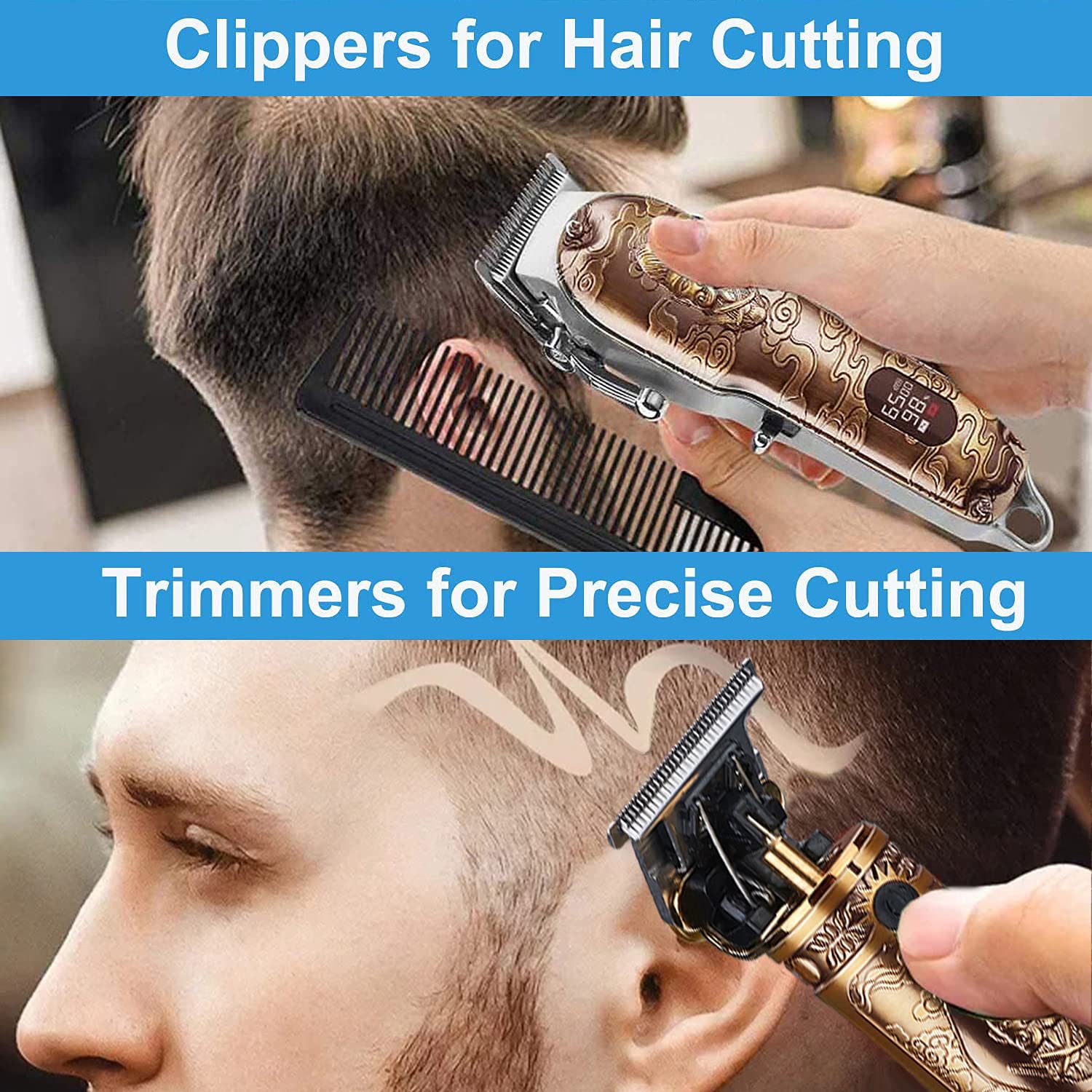 Suttik Hair Clippers and Trimmers Set for Men, Professional Cordless Barber Clippers for Hair Cutting, Beard Trimmer Hair Cutting Kit with T-Blade Close Cutting Trimmer