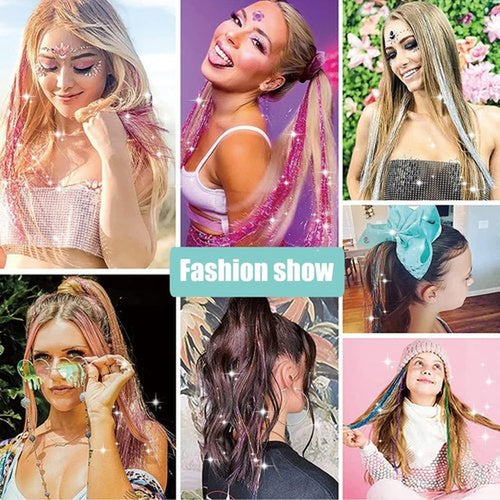 18pcs Hair Tinsel Clip in Hair Tinsel Kit Glitter Tinsel Hair Extensions 20Inch Sparkling Fairy Hair Tinsel Shiny Hair Accessories for Women Girls Kids (Purple)