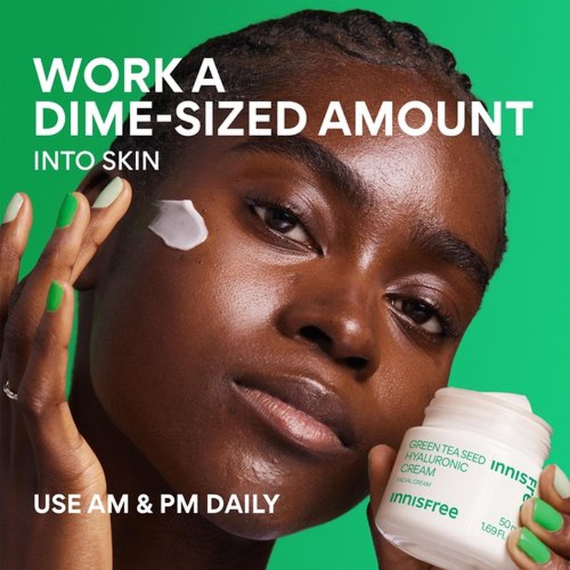 innisfree Jumbo Green Tea Seed Hyaluronic Acid Cream With Barrier Boosting Complex and Ceramide, Korean Hydrating Face Moisturizer for Dry Skin
