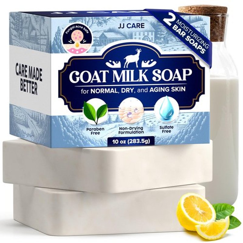 JJ CARE Goat Milk Soap (2 bars) 5 oz., Moisturizing and Unscented Goat Milk Soap Bar, Best for Normal, Dry and Aging skin, Natural Skin Nourishing Bar