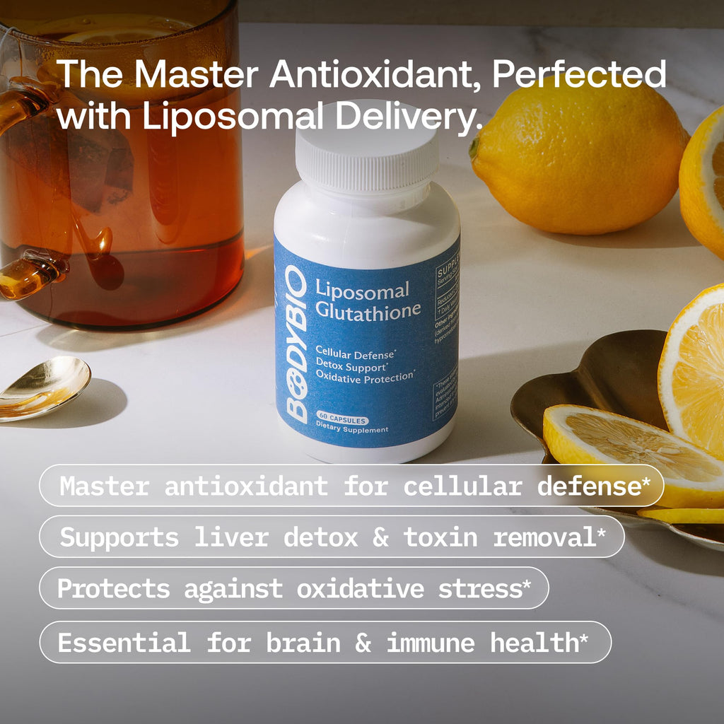 BodyBio Liposomal Glutathione - Master Antioxidant for Cellular Protection, Advanced Liposomal Absorption for Detox & Toxin Removal 60 Capsules