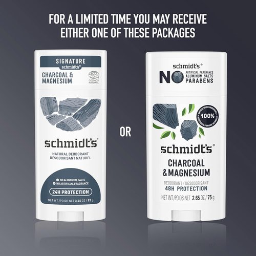 Schmidt's Charcoal & Magnesium Vegan Deodorant - Aluminum-Free, 48-Hour Odor Protection, 2.65 oz | Pack of 2