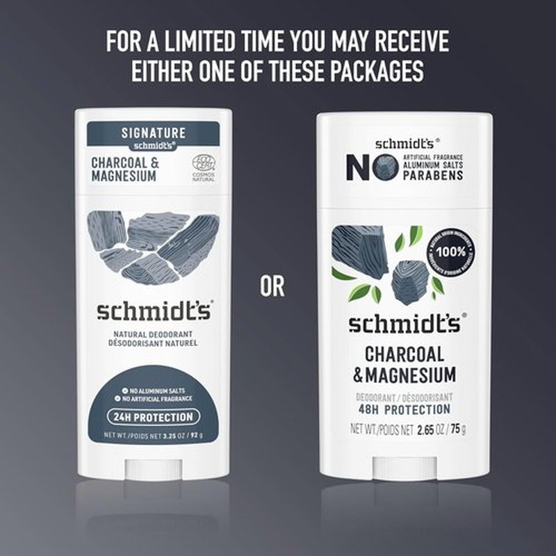 Schmidt's Charcoal & Magnesium Deodorant - Aluminum-Free, 24-Hour Odor Protection, 2.65 oz | Vegan & Cruelty-Free