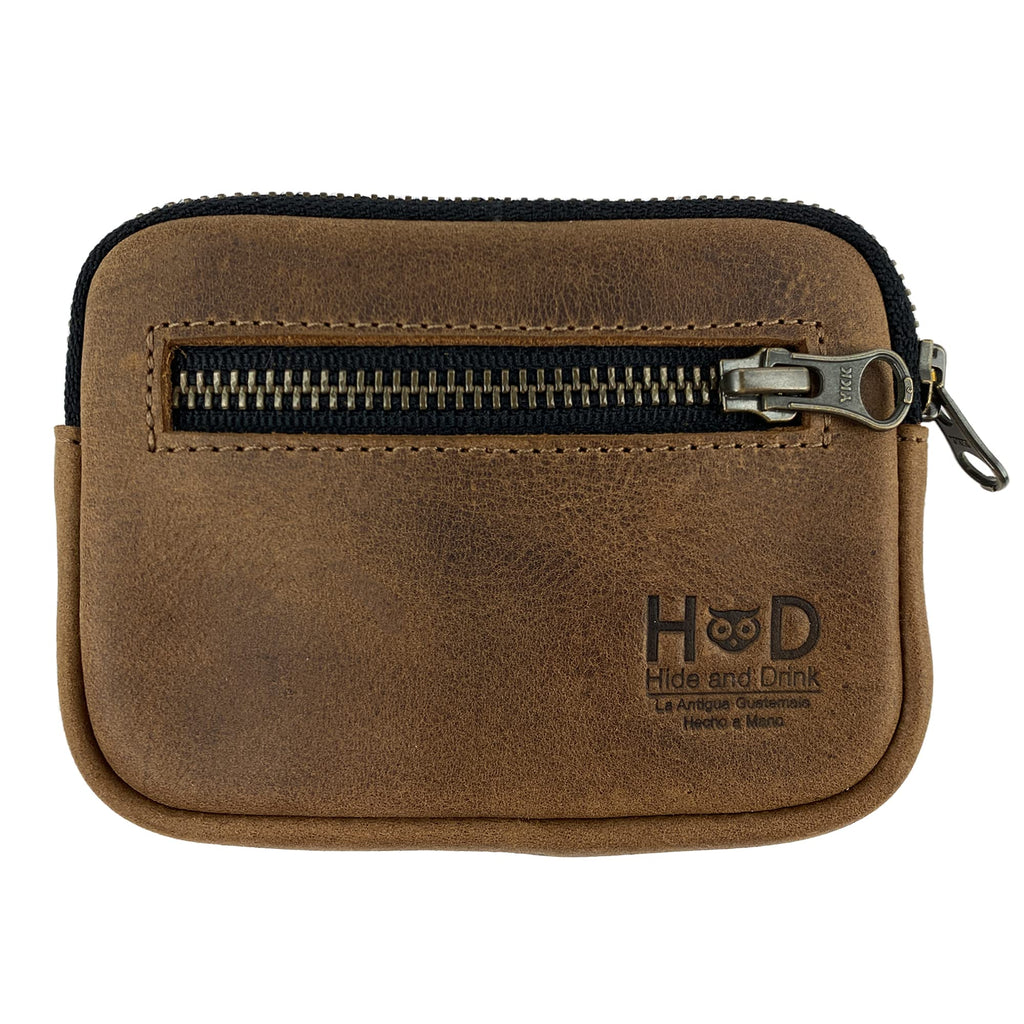 Hide & Drink, Zippered Wallet, Business Card and Money Holder, Compact Pocket Organizer, Full Grain Leather, Handmade Everyday Accessories, Bourbon Brown