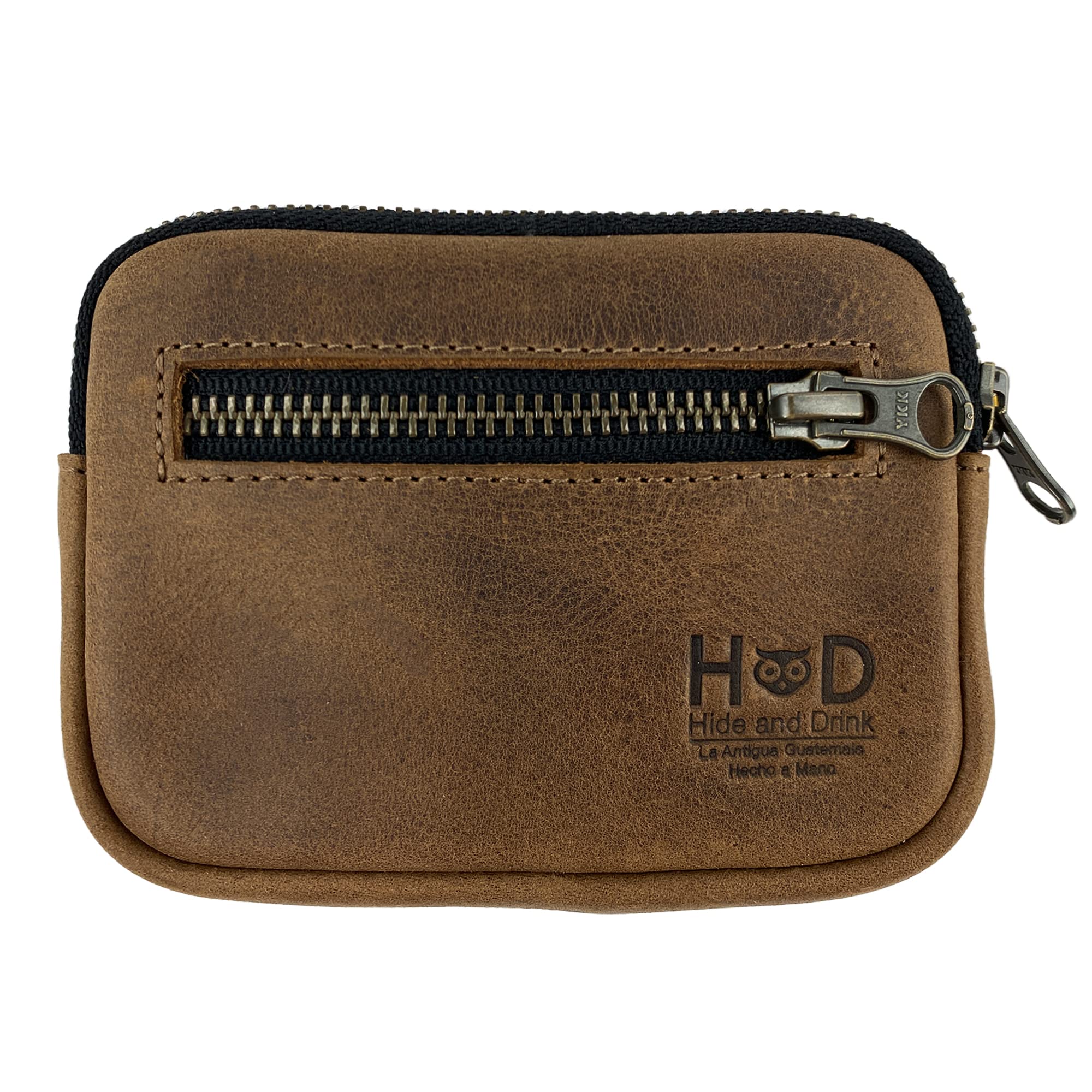 Hide & Drink, Zippered Wallet, Business Card and Money Holder, Compact Pocket Organizer, Full Grain Leather, Handmade Everyday Accessories, Bourbon Brown