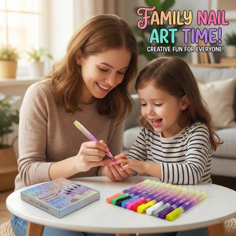 12 Colors Art Markers Set with Nail Stickers, 0.5mm Nail Polish Pens, Professional Waterproof, Quick-Drying 3D Drawing Dotting Liner Brush, Essential Manicure Tools Kit for Nail Art Beginners