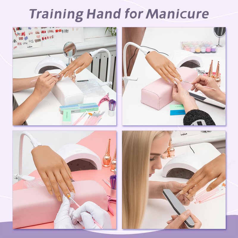 Veikmv Practice Hand for Acrylic Nails,Realistic Silicone Training Hand with Flexible Fingers for Nail Art Practice,Professional Mannequin Hand Model Kit for Gel Polish & Manicure Beginners