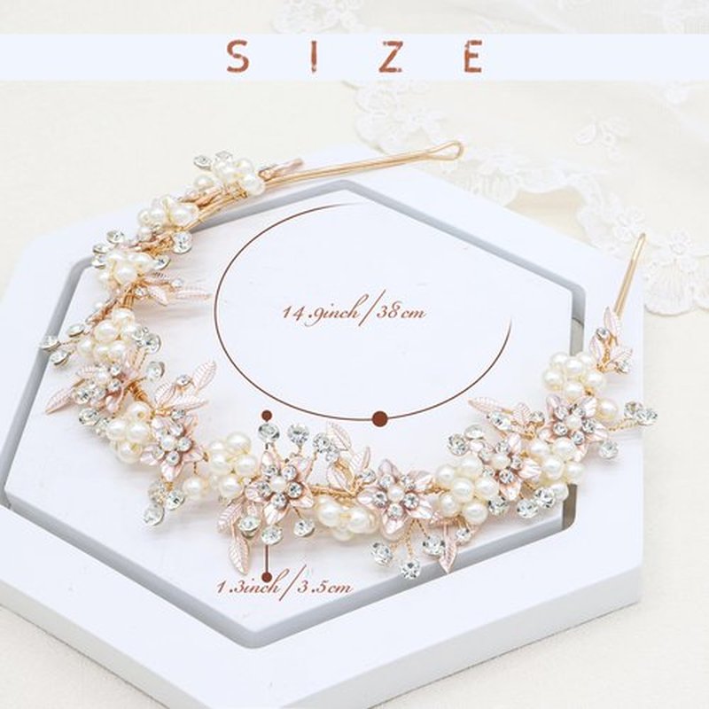 Oriamour Bridal Headbands Wedding Headpieces For Women Flower Leaves Design Hair Accessories For Bride Rhinestone Crystal Hair Tiara (Gold, 14'')