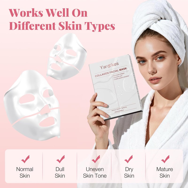 Yargkos 8 Pcs Collagen Facial Mask, Real Deep Overnight Hydrogel Face Sheet Mask Skincare, Moisturizing Hydrating Jelly Gel Mask, Elasticity Improvement, Pore Minimizing, Self Care Gifts for Women