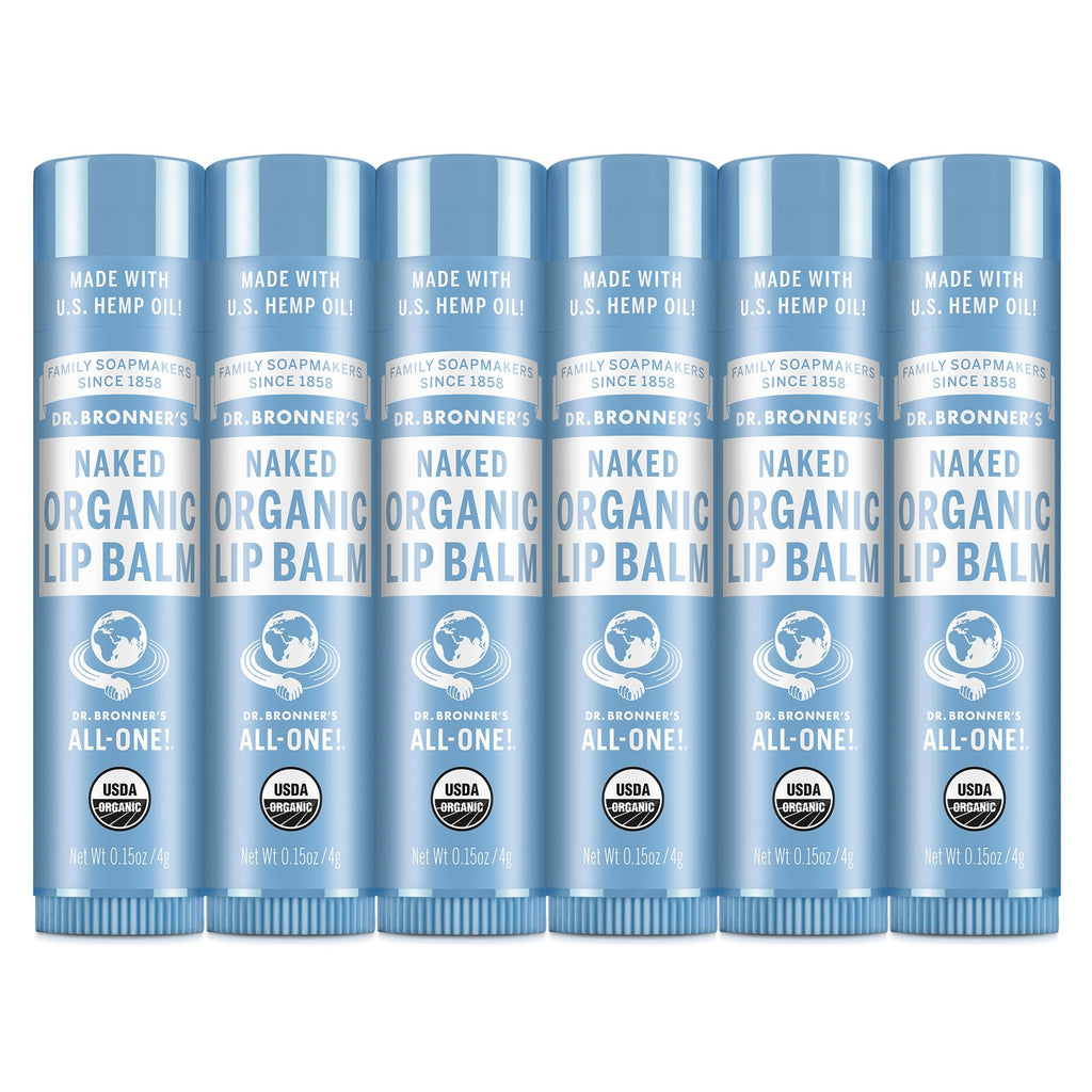 Dr. Bronner’s Organic Lip Balm 6-Pack (.15oz) Natural, Moisturizing, Petroleum-Free Lip Moisturizer with Beeswax & Avocado Oil for Dry Lips, Men & Women - Unscented