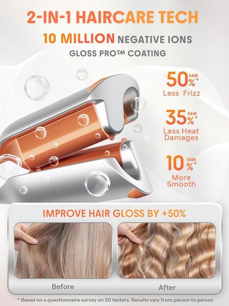**SHEGLAM Hair Waver | 2 Barrel Crimper with Smart Timer & Adjustable Temps - 1 Inch, Dual Voltage**