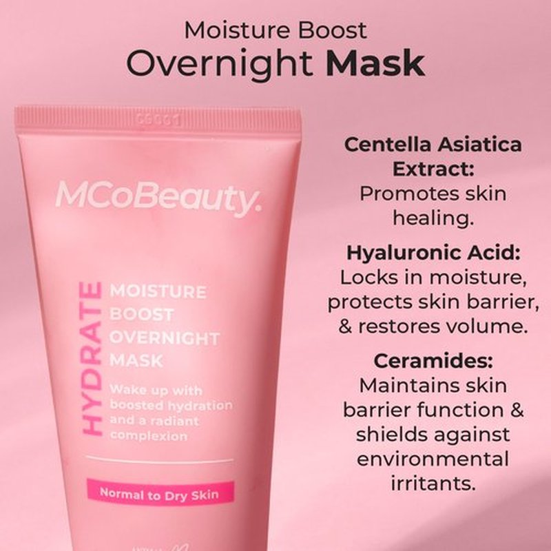 MCoBeauty - Hydrate Moisture Boost Overnight Mask - Intensive Hydration and Skin Rejuvenation - Ceramides, Hyaluronic Acid, Glycerin and Centella Asiatica - Restores and Smooths While You Sleep