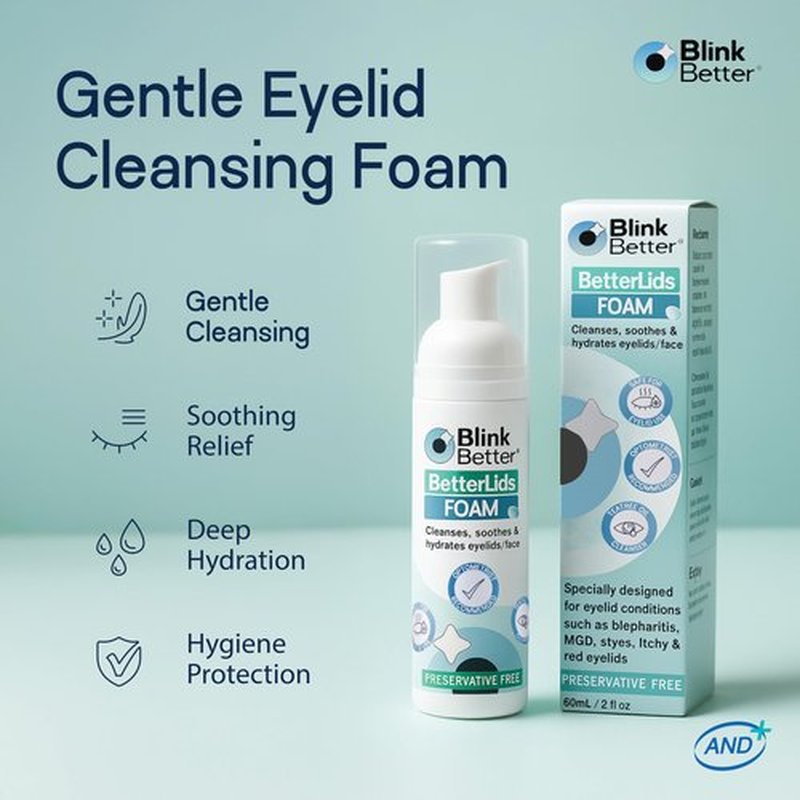 BlinkBetter BetterLids Foaming Eyelid Cleanser – Gentle Daily Foam for Eyelids & Lashes – Soothing Tea Tree Oil Formula with Ectoin & Centella, Non-Stinging, Preservative-Free, 2 fl oz