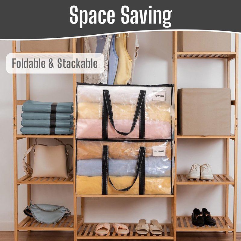 VENO Clear Moving Bags - 90L Extra Large Transparent Storage Totes | Heavy-Duty, Reinforced Handles & Zippers