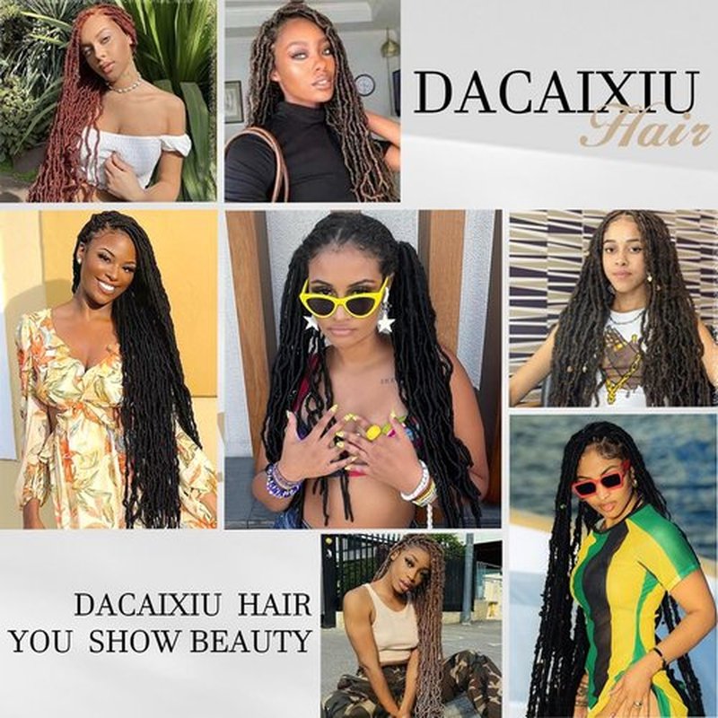 DACAI XIU Faux Locs Crochet Hair 24 Inch 7 Packs Soft Locs Crochet Hair Pre Looped Goddess Locs Dreadlocs Synthetic Hair For Black Women (1B# Black#
