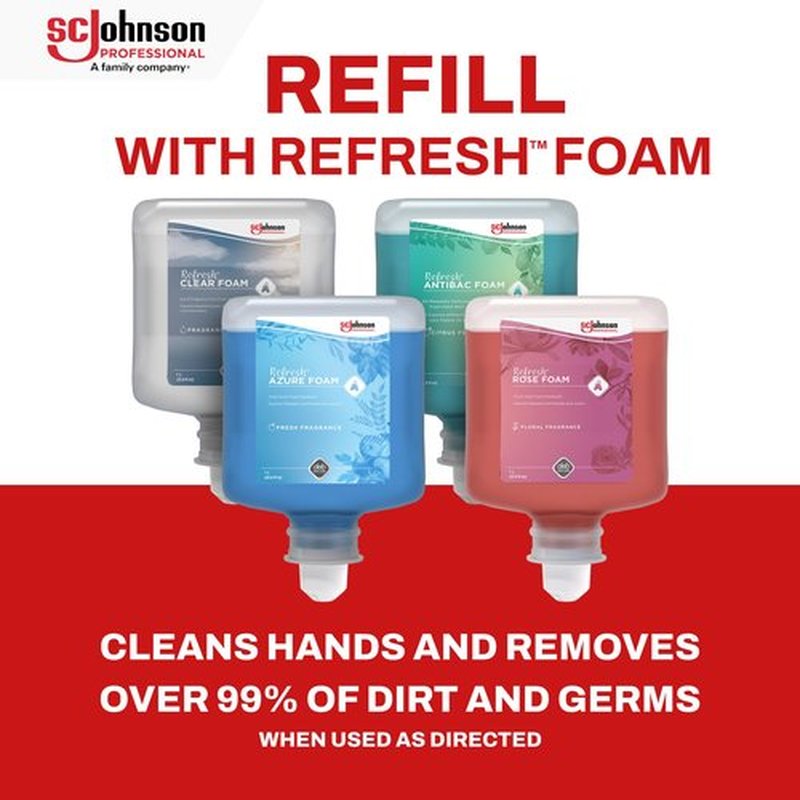 SC Johnson Professional Refresh Azure FOAM, Foam Hand Wash, Foaming Hand Soap, 1 Liter Cartridge, 2 Count, for Professional Use Only