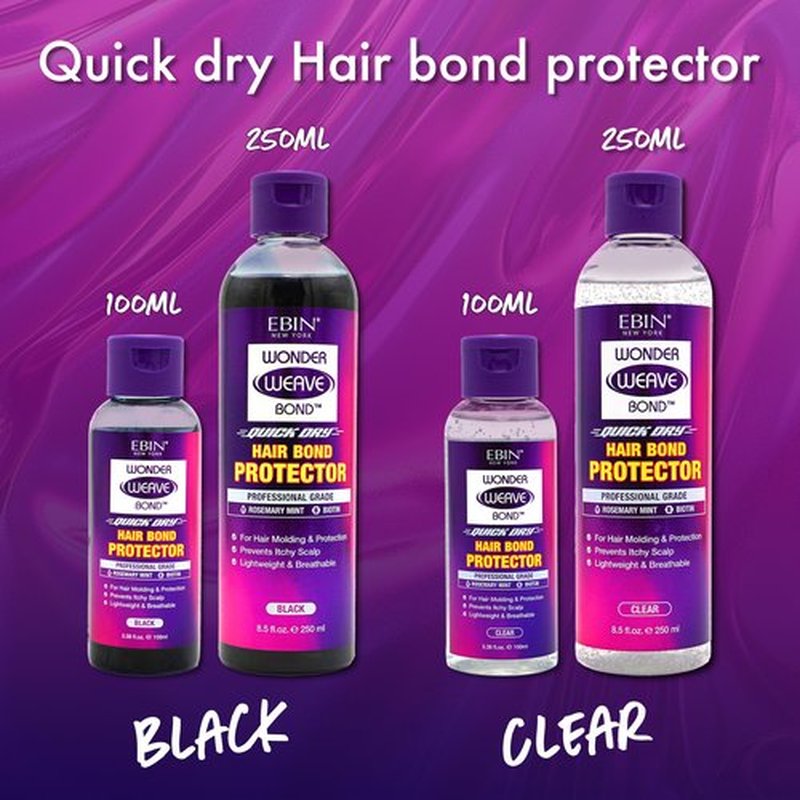 EBIN NEW YORK Wonder Weave Bond Hair Protector (Clear) 3.38 Fl Oz – Quick Dry Protective Shield for Quick Weave – Lightweight, Rosemary Mint & Biotin Infused, Breathable Formula