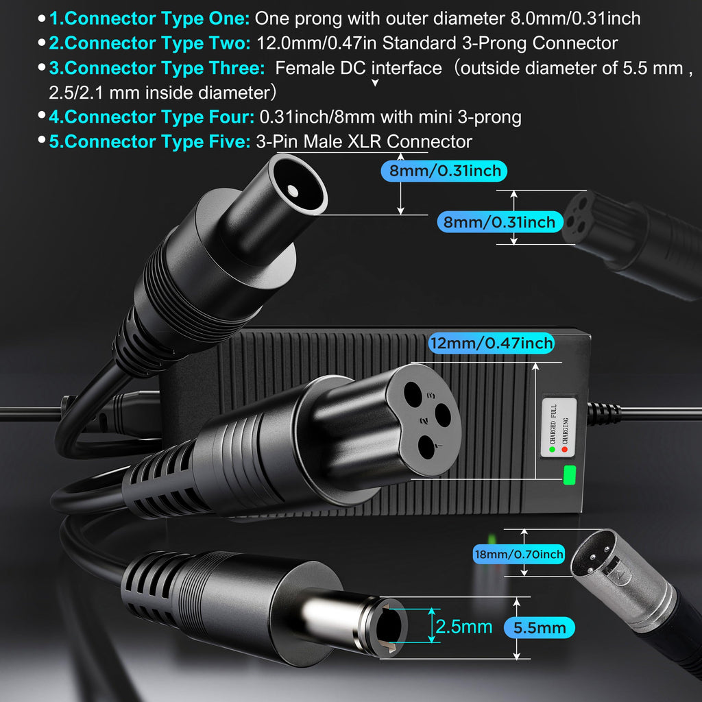 EVAPLUS UL Certified 42V 2A Fast Charger with 5 Type Plugs for 36V Lithium Batteries- Compatible with Pocket Mod, Sports Mod, Electric Scooters