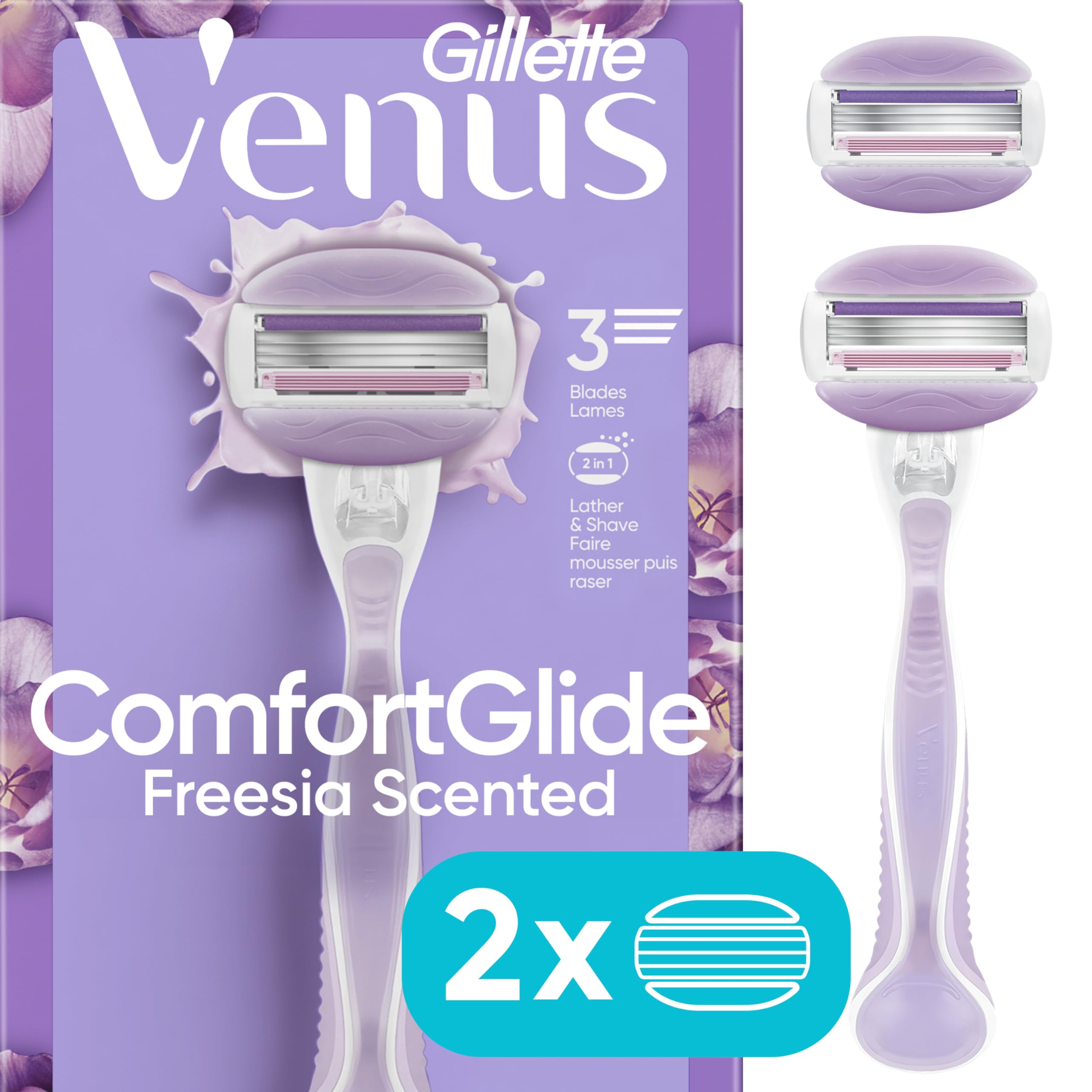 Gillette Venus ComfortGlide Freesia Women's Razor - 1 handle + 2 refills (Pack of 2)