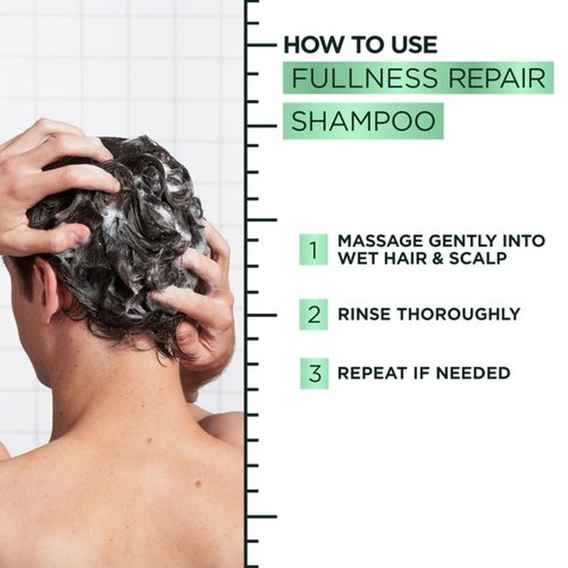 Garnier Fructis Hair Filler Fullness Repair Shampoo, Volumizing Shampoo with Polypeptides and Hair Repair Complex for Thin, Weak Split Ends, 10.1 Fl Oz