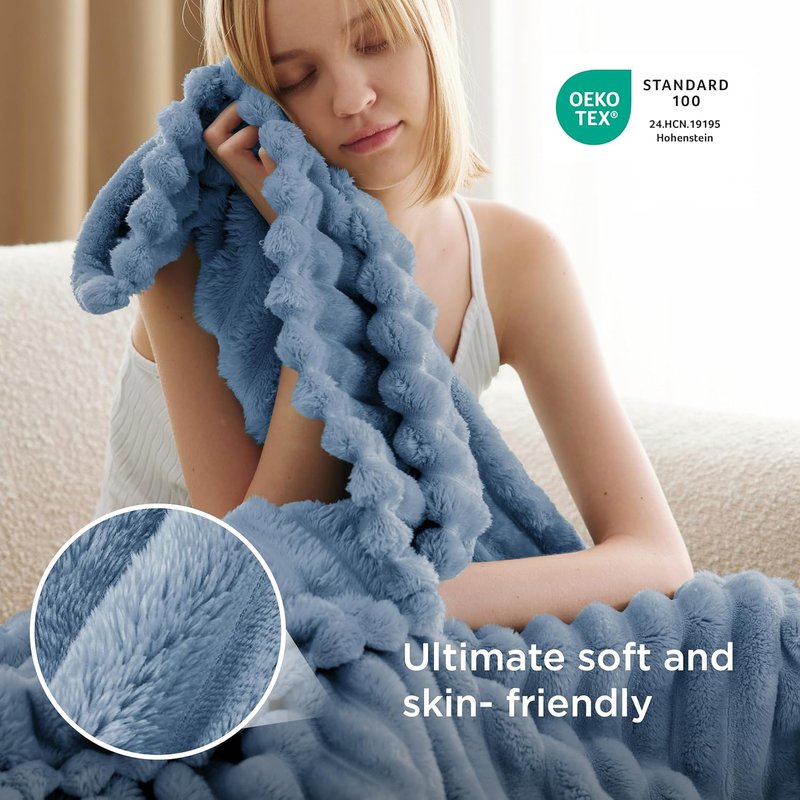 Bedsure GentleSoft Fall Throw Blanket - Cozy Blue 50x60 Inch Soft Blanket for Couch & Girls