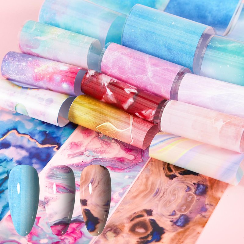 XEAOHESY 300 Sheets Nail Foils Transfer Nail Art Stickers Aurora Iridescence Gradient Marbling Holographic Laser Nail Foil Sheets Leopard Print Transfer Foil for Nails Decoration