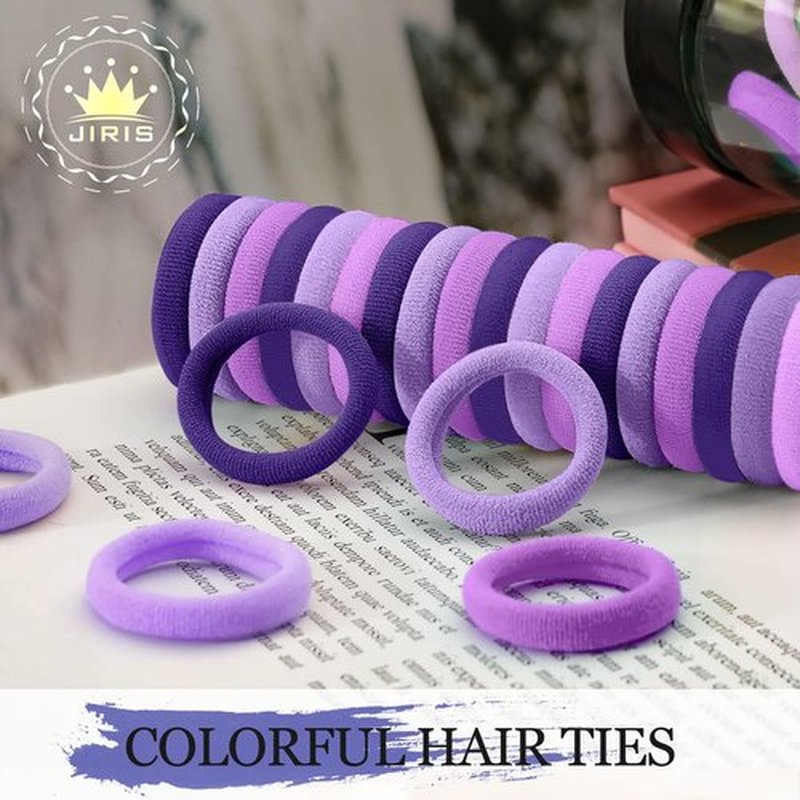 JIRIS 100PCS Hair Ties for Women And Kids, Seamless Thick Hair Bands, Elastic Baby Hair Ties No Damage Ponytail Holder, Cotton Toddler Hair Tie, No Crease Small Hair Tie For Toddler Girls (Purple)