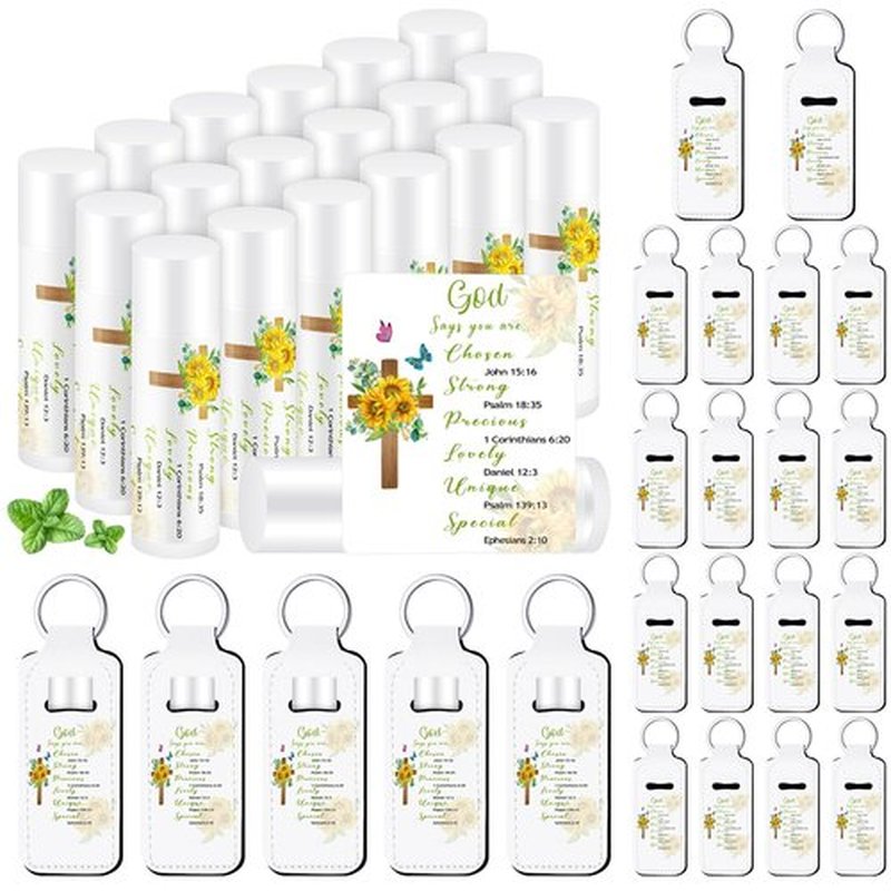 Swiffen 36 Pcs/18 Set Christian Gift for Women Christian Lip Balms and Lip Holder Keychain Bulk Faith Scripture Bible Verse Gift Religious Church Party Favor for Mom Staff Employee(Bible)
