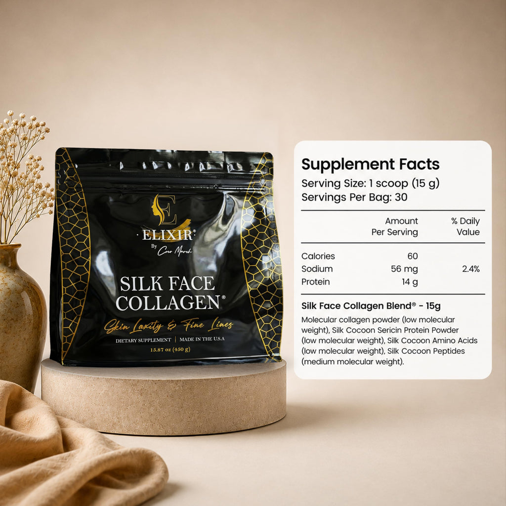 Silk Face Collagen - Collagen Peptides Powder for Women, Face and Neck 14g Protein | Ultra Low Molecular Weight Collagen – for Skin, Hair, Nail, Joint & Gut Health, 15.87 oz (450g) Cocó March