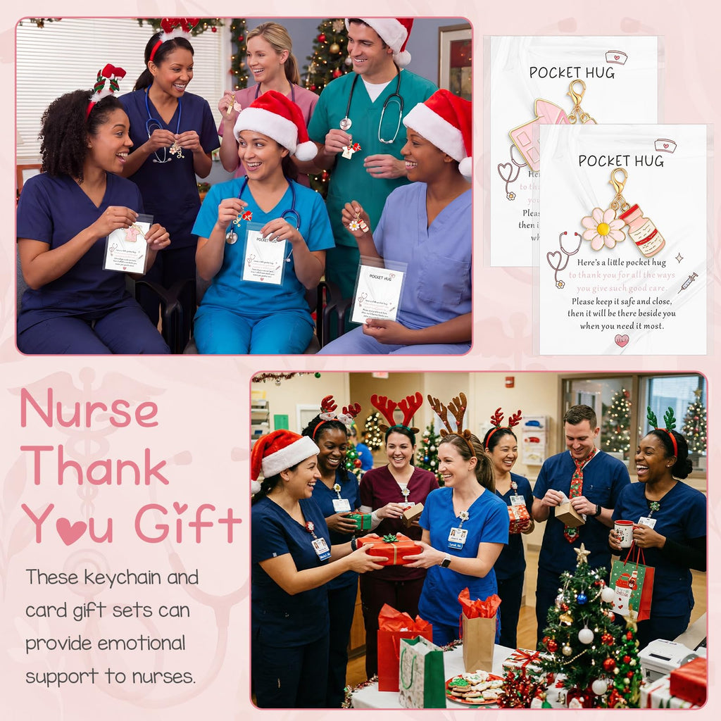 Kenning 24 Pack Nurse Pocket Hug Keychains with Cards and Gift Bags Bulk Stethoscope Hug Tokens Appreciation Gifts for Nurses Doctors Healthcare Workers Inspirational Thank You Gifts Hospital Staff