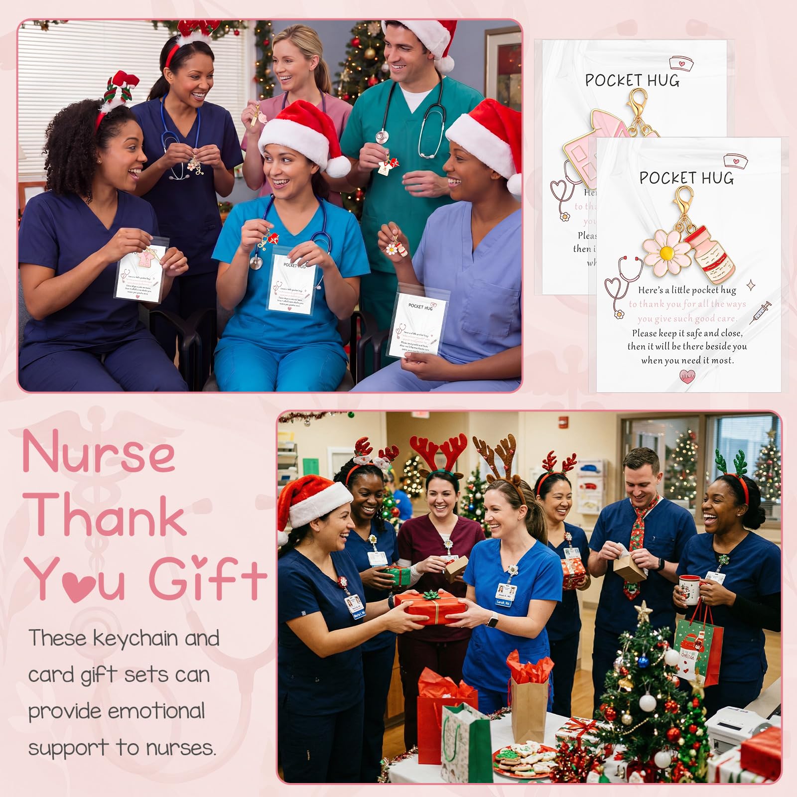 Kenning 24 Pack Nurse Pocket Hug Keychains with Cards and Gift Bags Bulk Stethoscope Hug Tokens Appreciation Gifts for Nurses Doctors Healthcare Workers Inspirational Thank You Gifts Hospital Staff