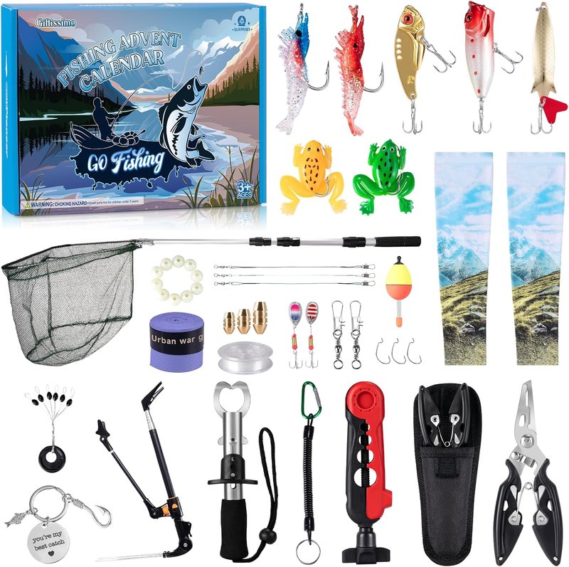 Fishing Advent Calendar - 24 Days of Christmas Surprises with Fishing Tool Kit & Tackle Lures