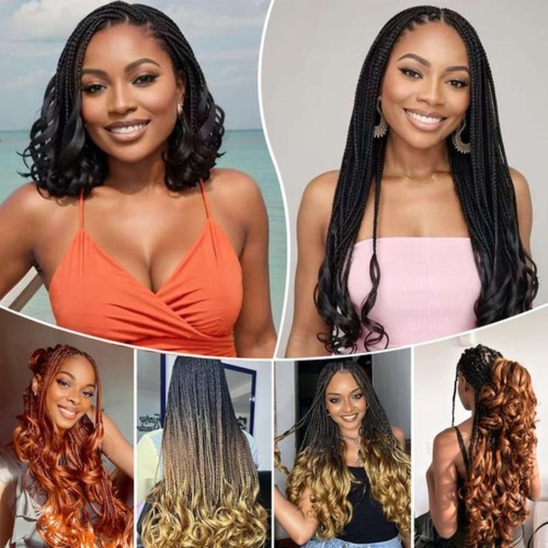 French Curl Crochet Braids Short French Curl Braiding Hair Pre Looped Crochet Hair for Black Women 8 Inch Box Braids Crochet Hair with Curly Ends French Curly Braiding Hair Extensions French Curl(1B)