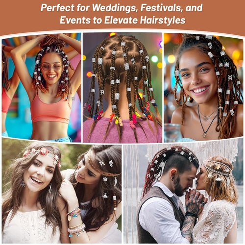 323 Pcs Silver Hair Jewelry for Braids, Dreadlocks, Twists and Locs, Adjustable Cuffs Rings and Charms Beads Accessories for Women Men, Perfect for Parties, Weddings, Festivals and Daily Wear