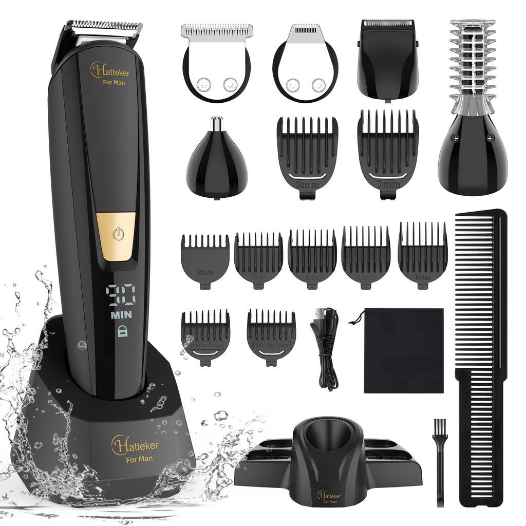 Hatteker Mens Body Hair Beard Trimmer Groin Trimmer Mens Grooming Kit Electric Razor Body Shaver Waterproof 6 in 1