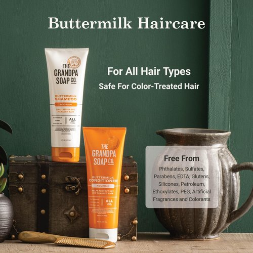 The Grandpa Soap Company Buttermilk Conditioner - Nourishing Formula to Help Strengthen and Hydrate Hair, With Coconut Oil & Silk Protein, Vegan, Sulfates and Parabens Free, 8 Fl Oz, 2 Pack