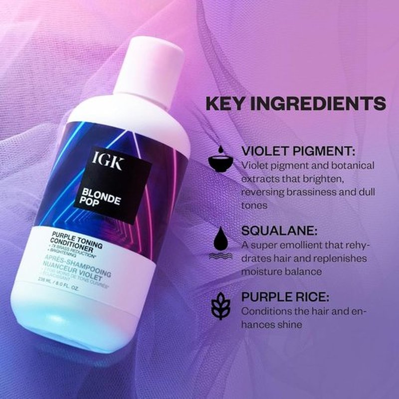 IGK BLONDE POP Purple Toning Conditioner - Brighten & Neutralize Brass | Vegan & Cruelty-Free