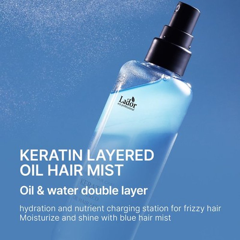 LADOR Keratin Hydrating Anti-Frizz Oil Water Perfume Heat Protectant Hair Mist - Leave-In Treatment Spray for Dry Damaged Hair Korean Haircare 4.4 Fl Oz