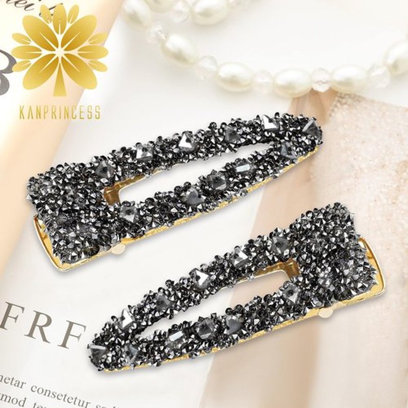 KANPRINCESS 2PCS Rhinestone Hair Clips,Snap Hair Accessories,Decorative Hair Clips,Rhinestone Barrettes For Women Girls(SET10)