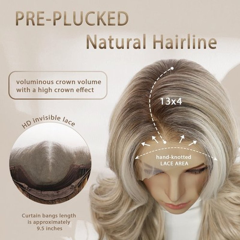 BABEHERS Blonde Lace Front Wig 13x4 Pre Plucked Synthetic Wig for Women Omber Layered Wig with Dark Roots Natural Looking Body Wave Cosplay Daily Party Use, 22 Inch