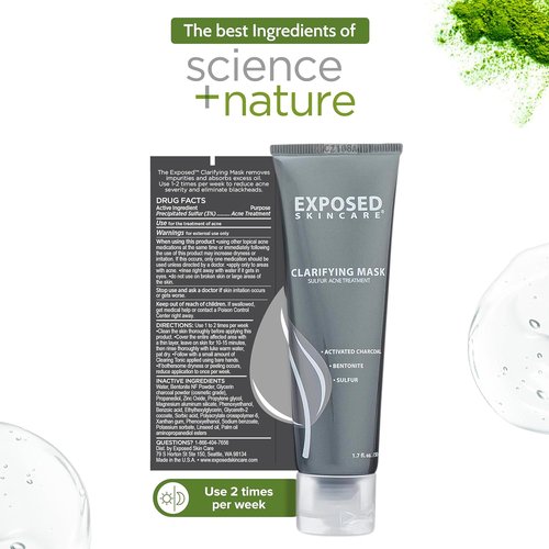 Exposed Skin Care Acne Treatment Mask - 3% Sulfur & Activated Charcoal for Oil Control | Natural & Cruelty-Free
