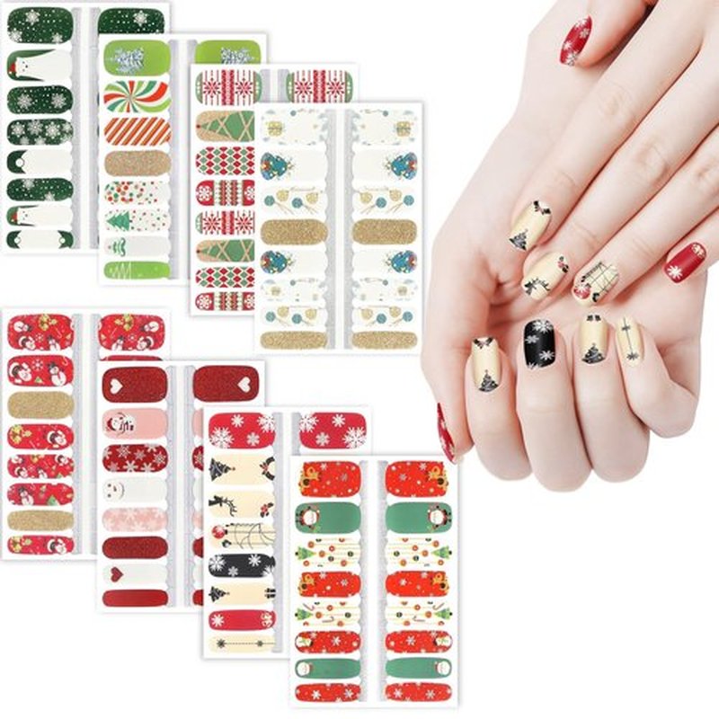 TailaiMei 8 Sheets Christmas Nail Wraps Stickers Nail Polish Strips Self-Adhesive Full Wraps with 2 pcs Nail Files for DIY Nail Art Decals (Celebrate Style)